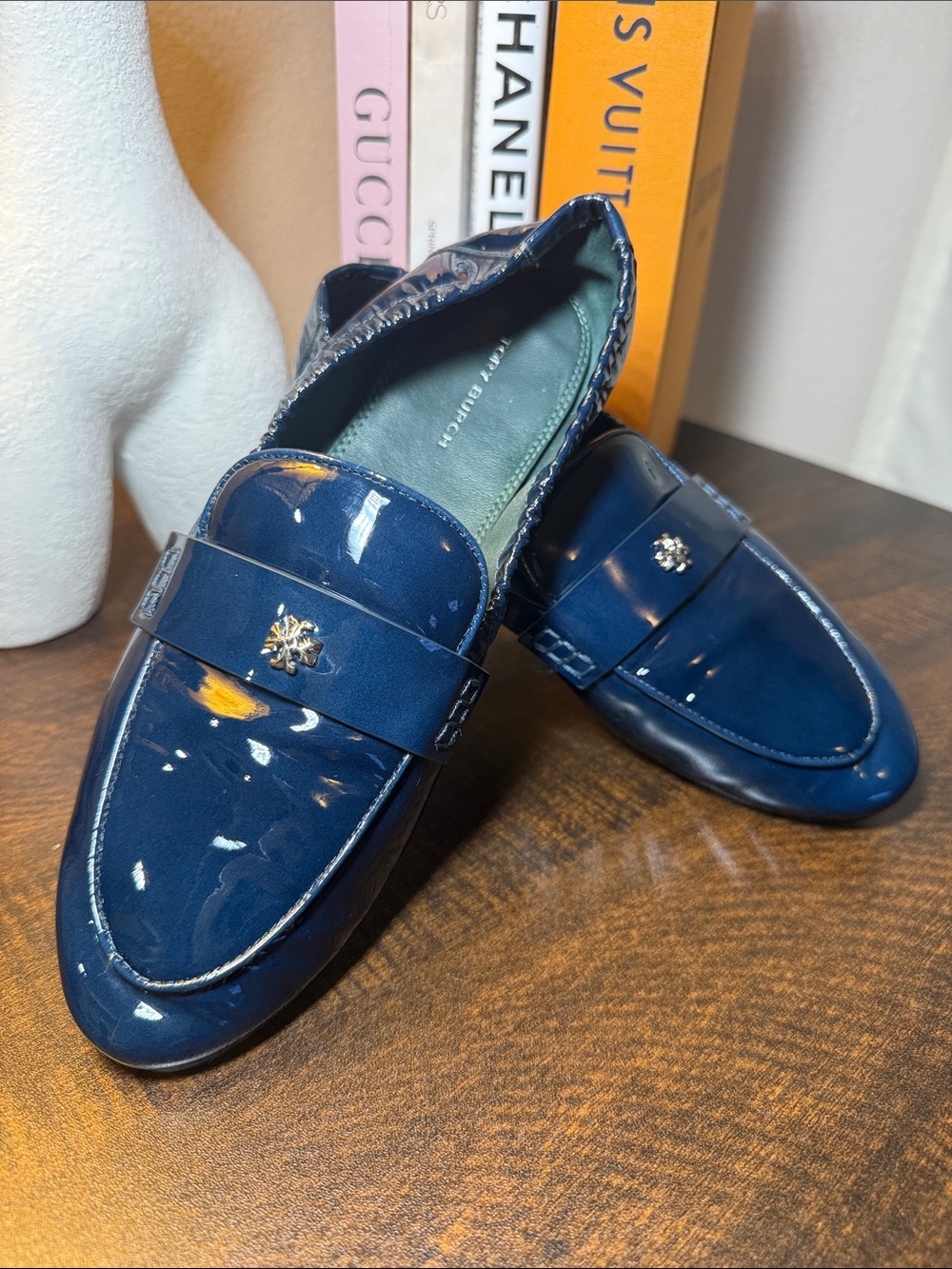 Tory Burch Navy Patent Leather Loafers